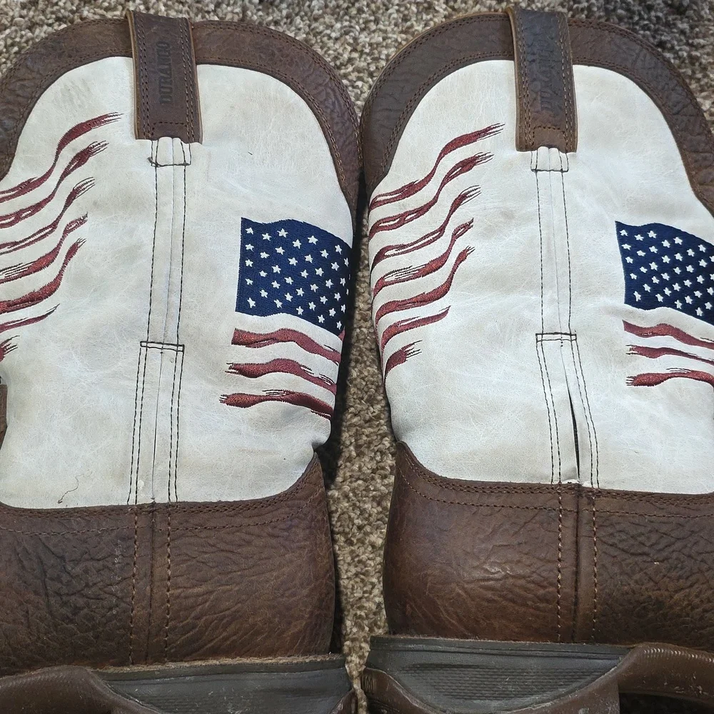 Womens 11" Flag Embroidery Bay Brown Boots Distressed Flag - Picture 8 of 11